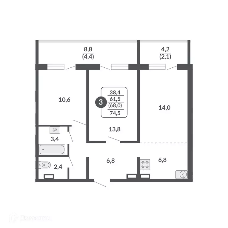 Продаётся 3-к квартира, 68 м - Фото 0