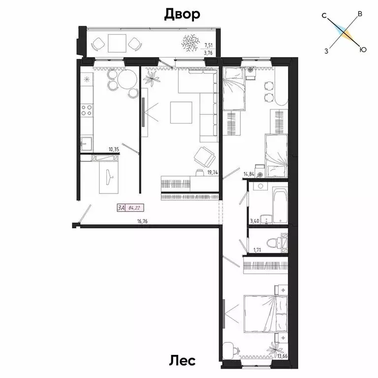 3-комнатная квартира: Томск, Иркутский тракт, 185Б (84.22 м) - Фото 0