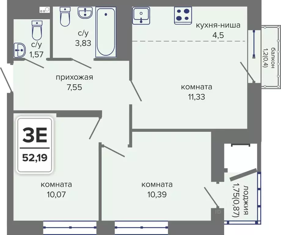 3-к кв. Пермский край, Пермь Гайва мкр,  (52.19 м) - Фото 0