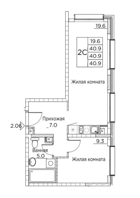 2-к кв. Приморский край, Владивосток ул. Расула Гамзатова, 7к2 (40.9 ... - Фото 0