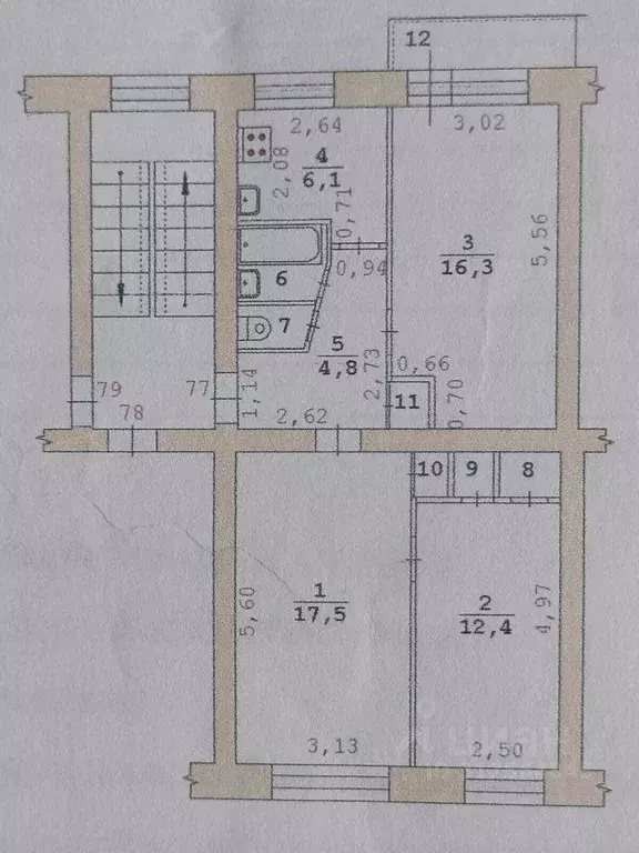 Квартира, 3 комнаты, 61.9 м - Фото 0
