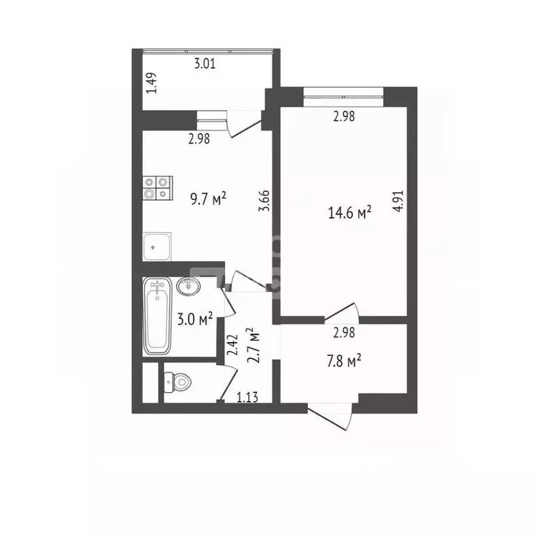 1-к кв. Тюменская область, Тюмень ул. Николая Федорова, 17 (40.7 м) - Фото 1