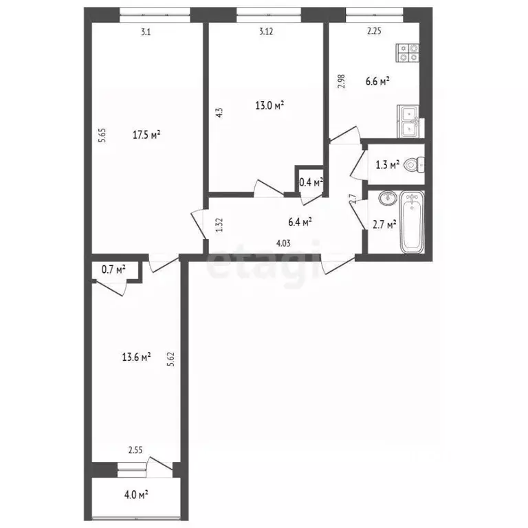 3-к кв. Хабаровский край, Комсомольск-на-Амуре Юбилейная ул., 2 (62.2 ... - Фото 2