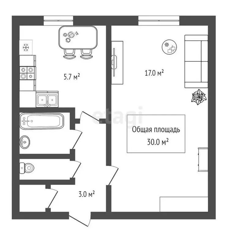 1-комнатная квартира: Искитим, Нагорная улица, 12 (30 м) - Фото 0