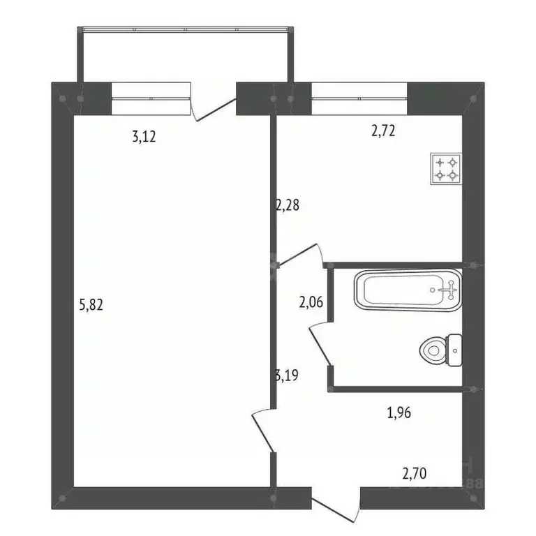 1-к кв. Амурская область, Белогорск ул. 50 лет Комсомола, 60 (33.4 м) - Фото 1