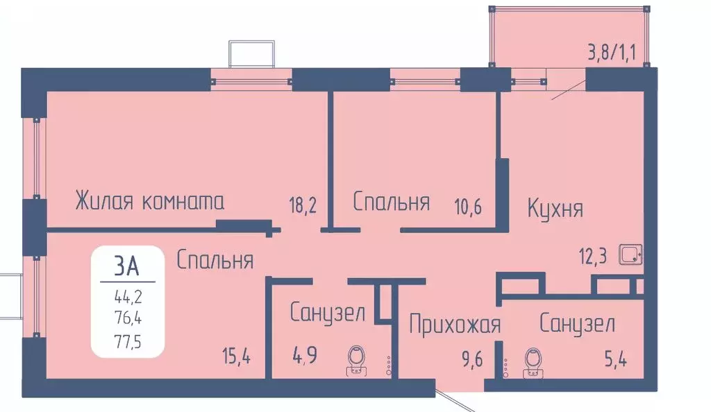 3-комнатная квартира: Красноярск, Свободный проспект, 66Р (77.5 м) - Фото 1