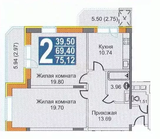 2-к кв. Московская область, Жуковский ул. Солнечная, 6 (67.0 м) - Фото 1