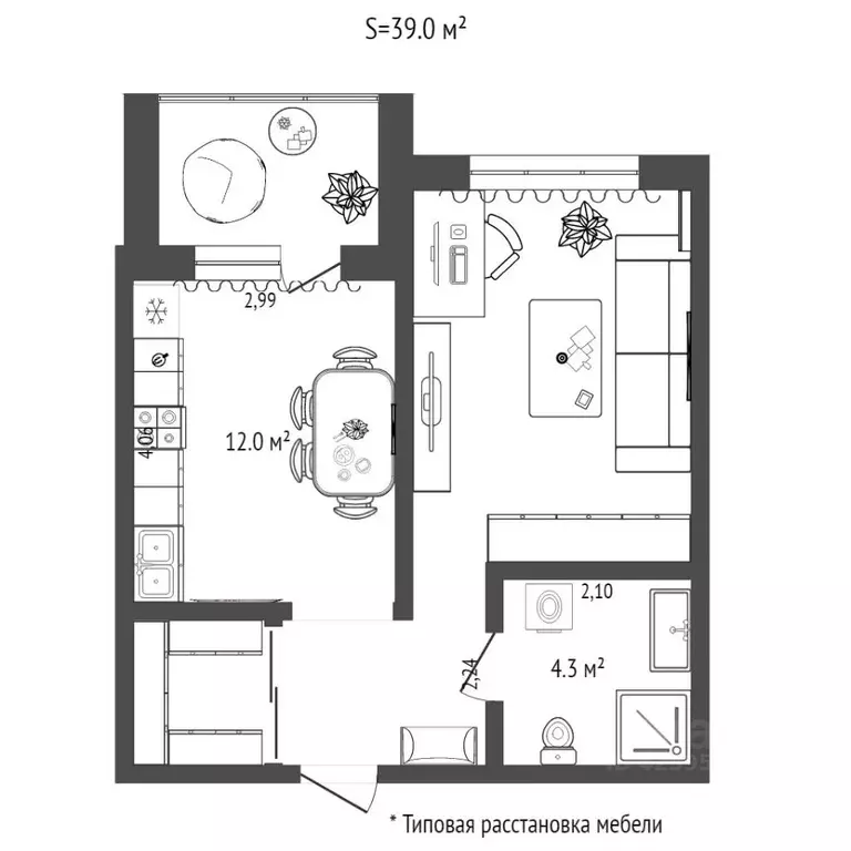 1-к кв. Тюменская область, Тюмень Полевая ул., 105к3 (39.0 м) - Фото 2