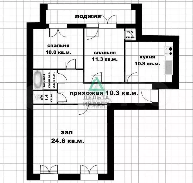 3-к. квартира, 73,5 м, 6/9 эт. - Фото 0