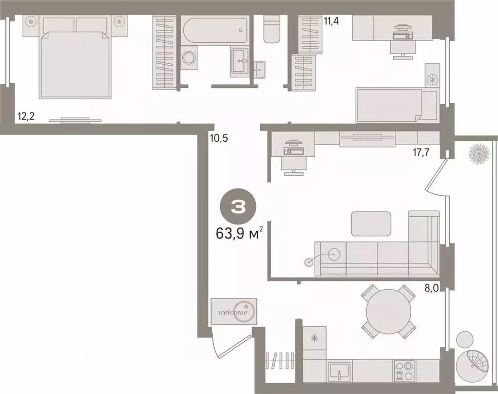 3-к кв. Свердловская область, Екатеринбург ул. Техническая, 152 (63.9 ... - Фото 2