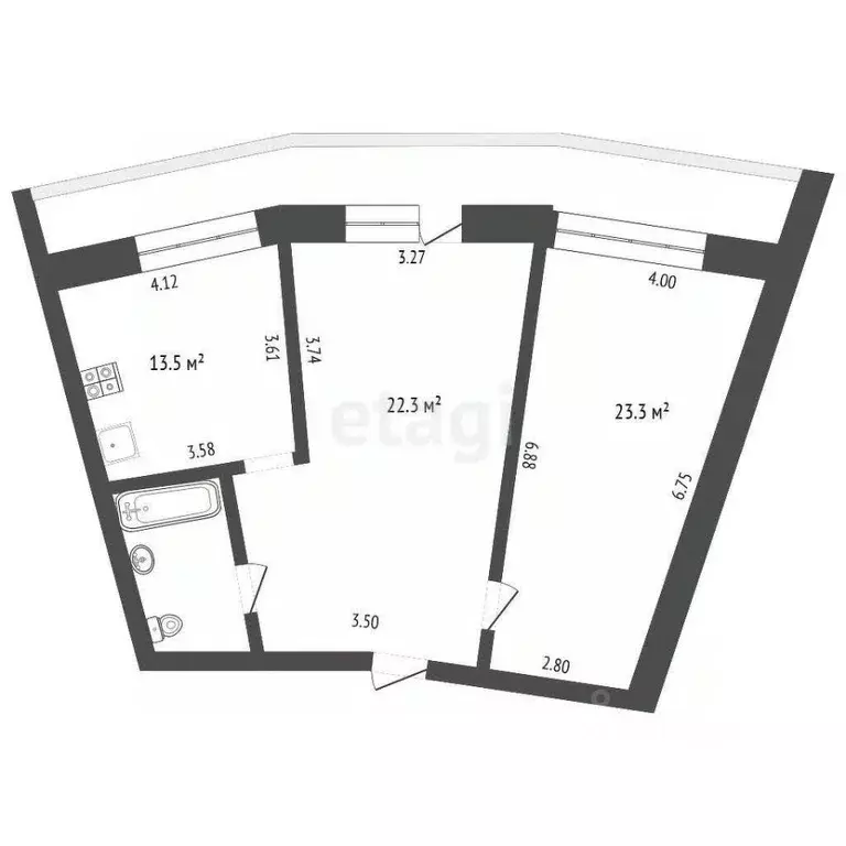 2-к кв. Калужская область, Калуга ул. Билибина, 11 (69.3 м) - Фото 2