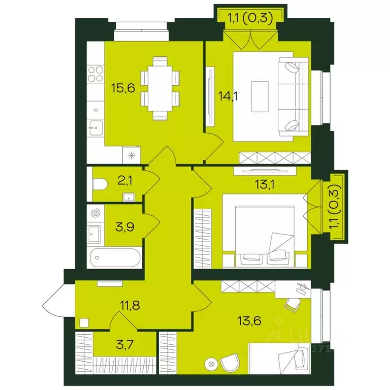 3-к кв. Чувашия, Чебоксары просп. Чебоксарский (78.9 м) - Фото 1