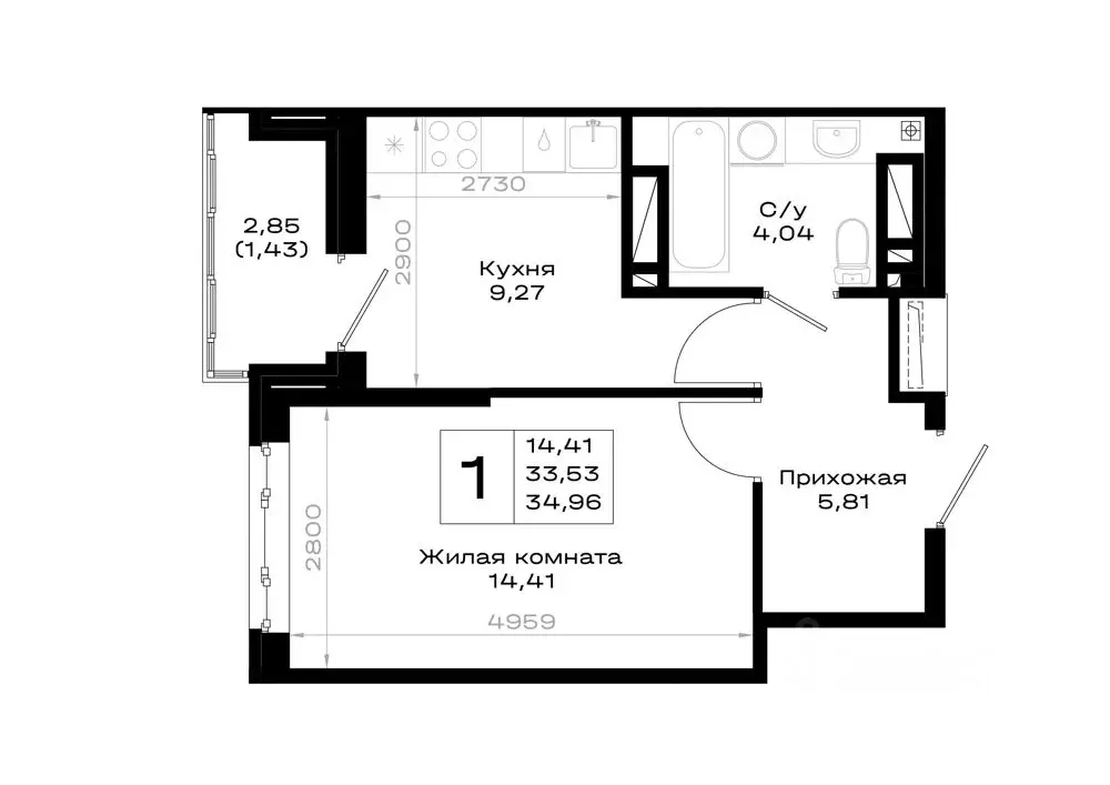 1-к кв. Ростовская область, Ростов-на-Дону Нефтекачка кв-л,  (34.96 м) - Фото 1