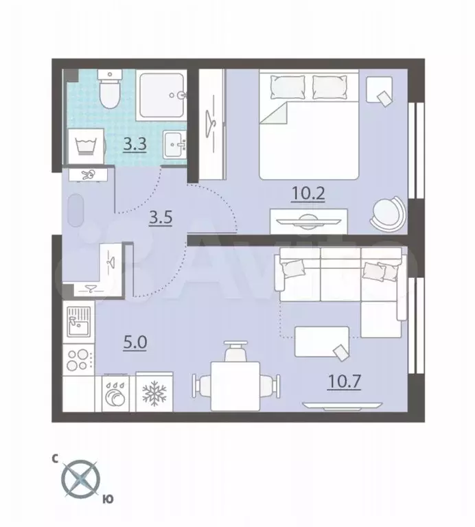 1-к. квартира, 32,7 м, 4/8 эт. - Фото 0