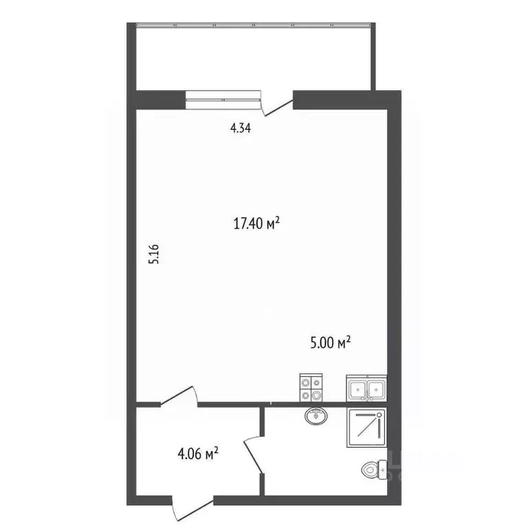 Студия Пермский край, Пермь Подлесная ул., 3А (28.8 м) - Фото 1