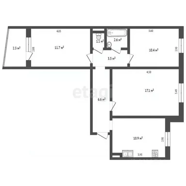 3-к кв. Омская область, Омск ул. Рокоссовского, 10 (63.9 м) - Фото 2