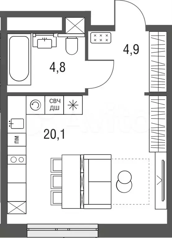 квартира-студия, 29,7 м, 9/13 эт. - Фото 0