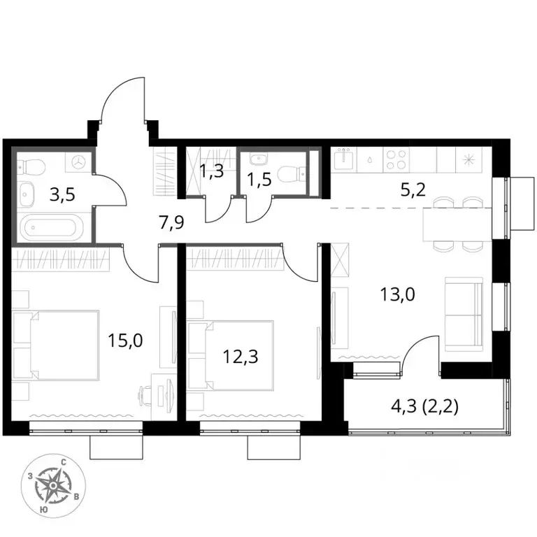 3-к кв. Московская область, Ленинский городской округ, д. Сапроново ... - Фото 2