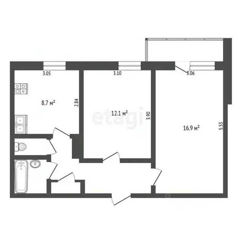 2-к кв. Тюменская область, Тюмень Солнечный проезд, 14 (49.6 м) - Фото 2