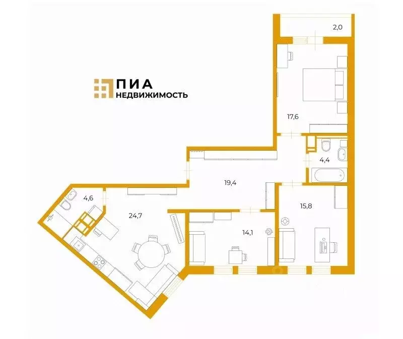 3-к кв. Санкт-Петербург Заставская ул., 46к1 (100.6 м) - Фото 1