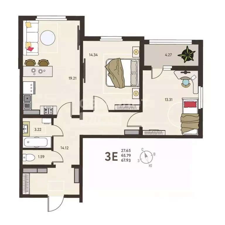 2-к кв. Курская область, Курск ул. Энгельса, 115 (65.93 м) - Фото 1