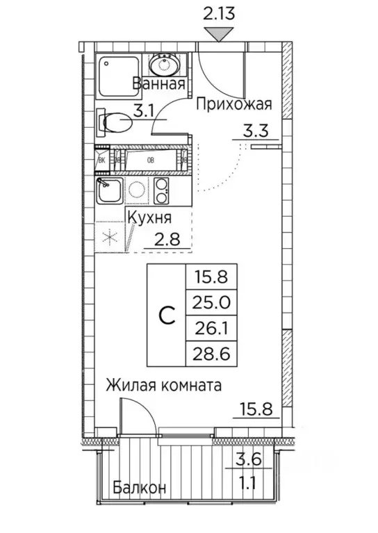 Студия Приморский край, Владивосток ул. Расула Гамзатова, 7к2 (28.6 м) - Фото 0