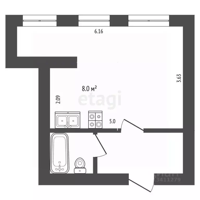 Студия Белгородская область, Белгород ул. Семейная, 1 (27.0 м) - Фото 2