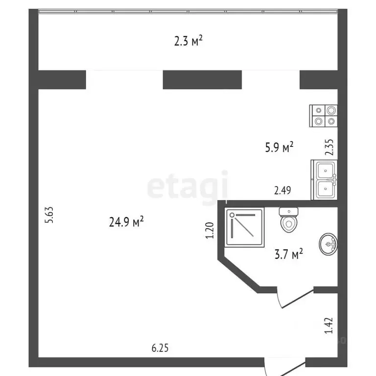 Студия Крым, Феодосия ул. Габрусева, 2 (36.8 м) - Фото 1