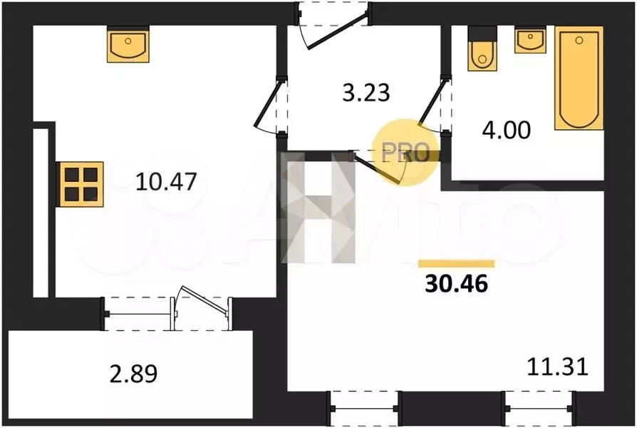 1-к. квартира, 30,5 м, 4/9 эт. - Фото 1