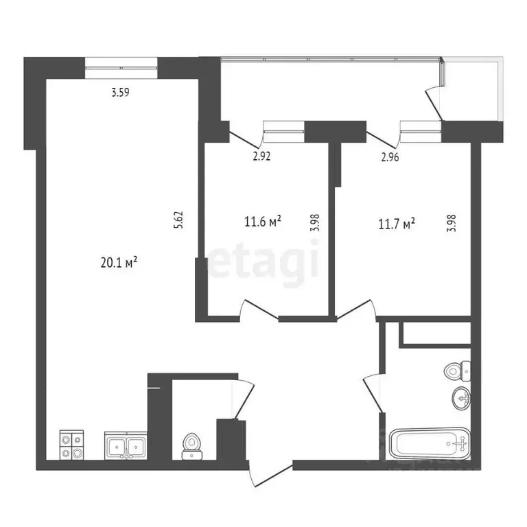 2-к кв. Ханты-Мансийский АО, Сургут ул. Мелик-Карамова, 4/2 (69.8 м) - Фото 1