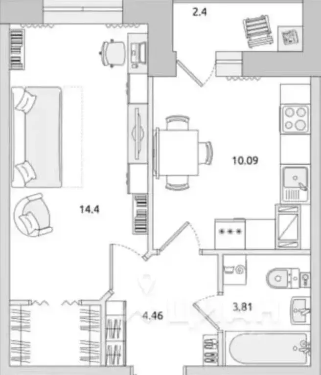 1-к кв. Санкт-Петербург ул. Русановская, 16к1 (32.4 м) - Фото 2