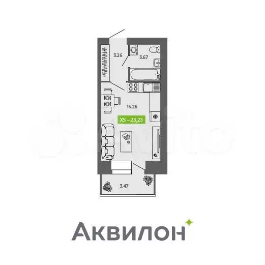 Квартира-студия, 23,2м, 2/9эт. - Фото 0