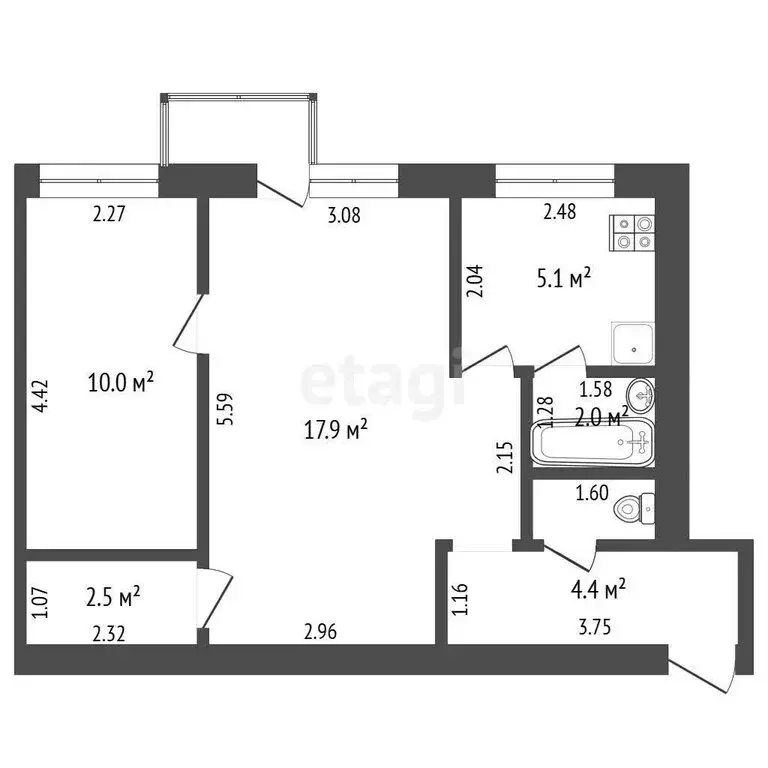 2-комнатная квартира: Тюмень, улица Червишевский Тракт, 19 (44.2 м) - Фото 0