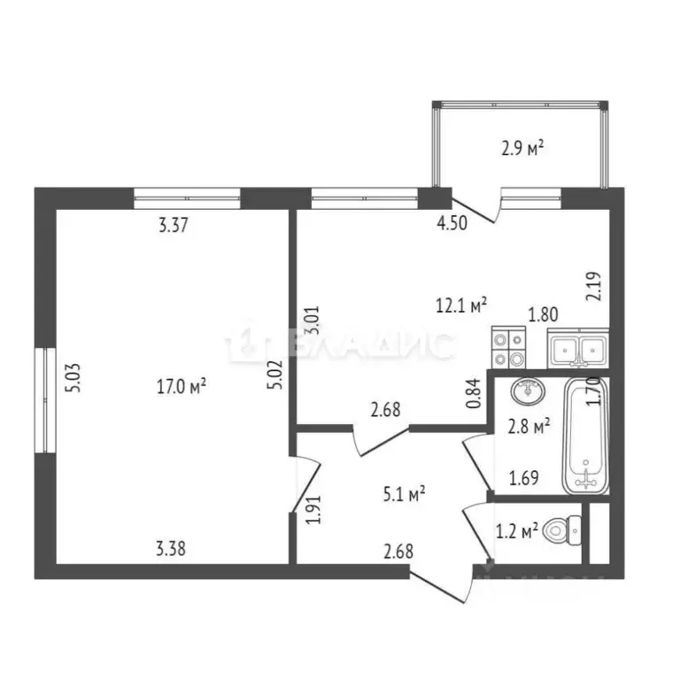 1-к кв. Санкт-Петербург ул. Меридианная, 6к1 (38.9 м) - Фото 1