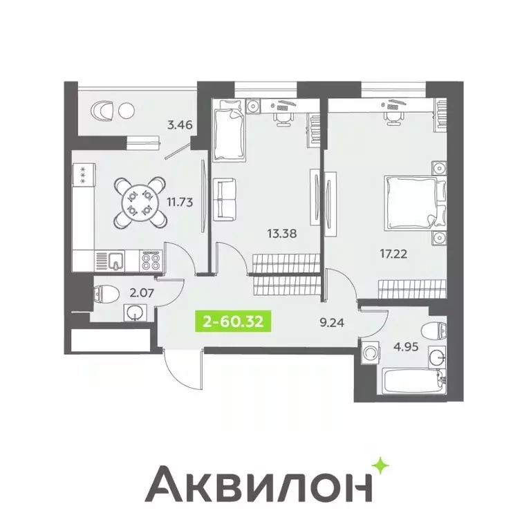 2-к кв. Санкт-Петербург бул. Головнина, 6к1 (60.32 м) - Фото 0