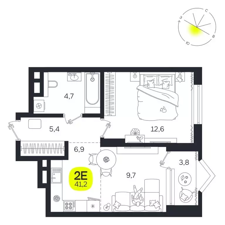 2-комнатная квартира: Екатеринбург, улица Титова, 19Б (41.2 м) - Фото 0