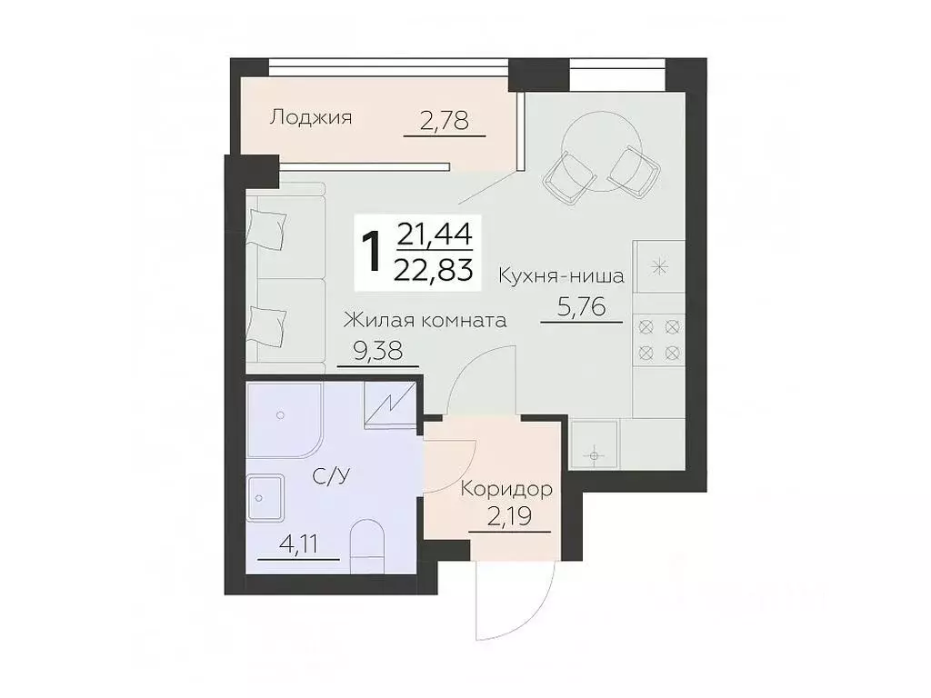 Студия Воронежская область, Воронеж Ленинградская ул., 29Б (22.83 м) - Фото 0