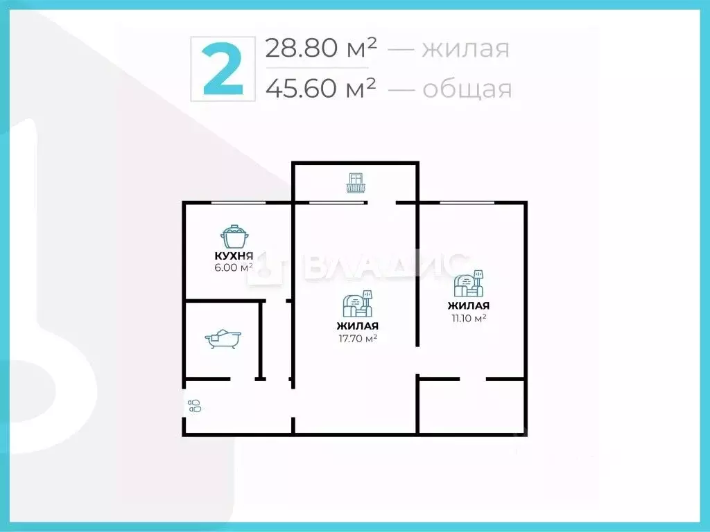 2-к кв. Волгоградская область, Волгоград Ополченская ул., 34 (45.6 м) - Фото 1