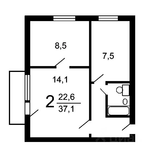 2-к кв. Москва Профсоюзная ул., 44К3 (38.0 м) - Фото 1
