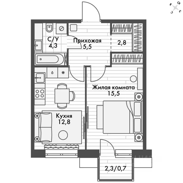 1-к кв. Приморский край, Владивосток Снеговая Падь мкр, ул. Адмирала ... - Фото 2