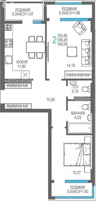 2-комнатная квартира: Алушта, улица Багликова, 27/7 (58.25 м) - Фото 1
