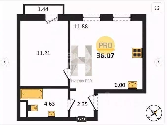 1-к кв. Челябинская область, Челябинск Нефтебазовая ул., 22 (35.8 м) - Фото 1