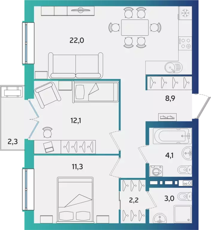 2-к квартира, 64.29 м - Фото 0