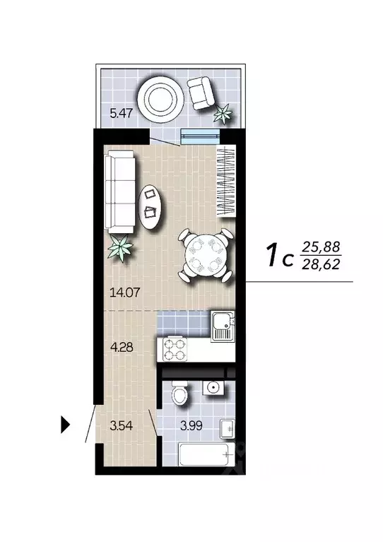 Студия Воронежская область, Воронеж Гвардейский пер., 21 (28.62 м) - Фото 2