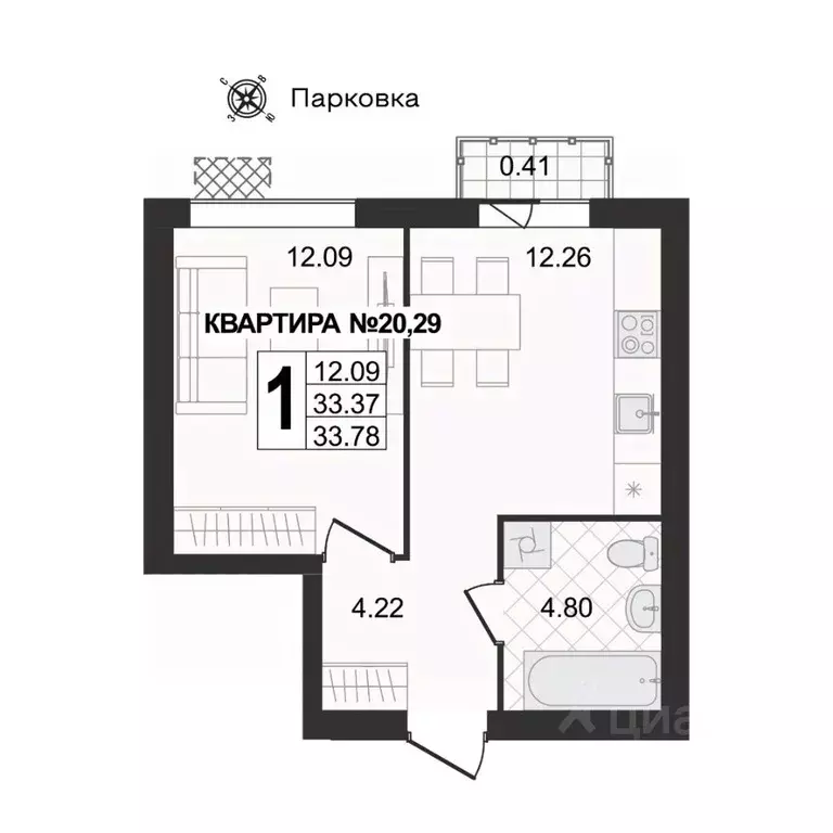 1-к кв. Владимирская область, Муром ул. 1-я Новослободская (33.78 м) - Фото 0