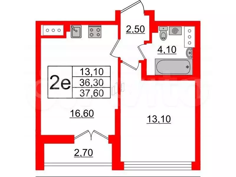 1-к. квартира, 37,6 м, 13/15 эт. - Фото 1