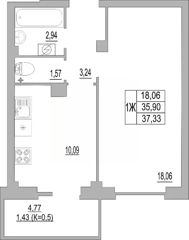 1-к кв. Псковская область, Псков ул. Юности, 32 (37.05 м) - Фото 0