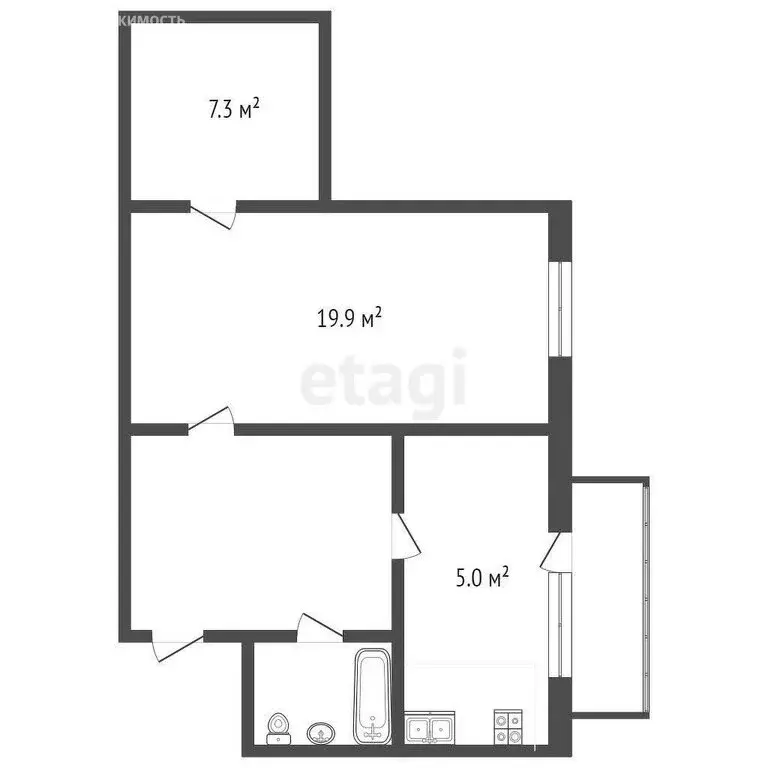 1-комнатная квартира: Севастополь, улица Хрусталёва, 61 (47.4 м) - Фото 0