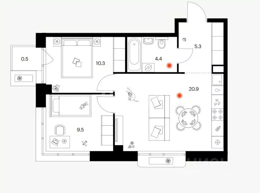 2-к кв. Татарстан, Казань Сиберово жилой комплекс, 1 (49.0 м) - Фото 2