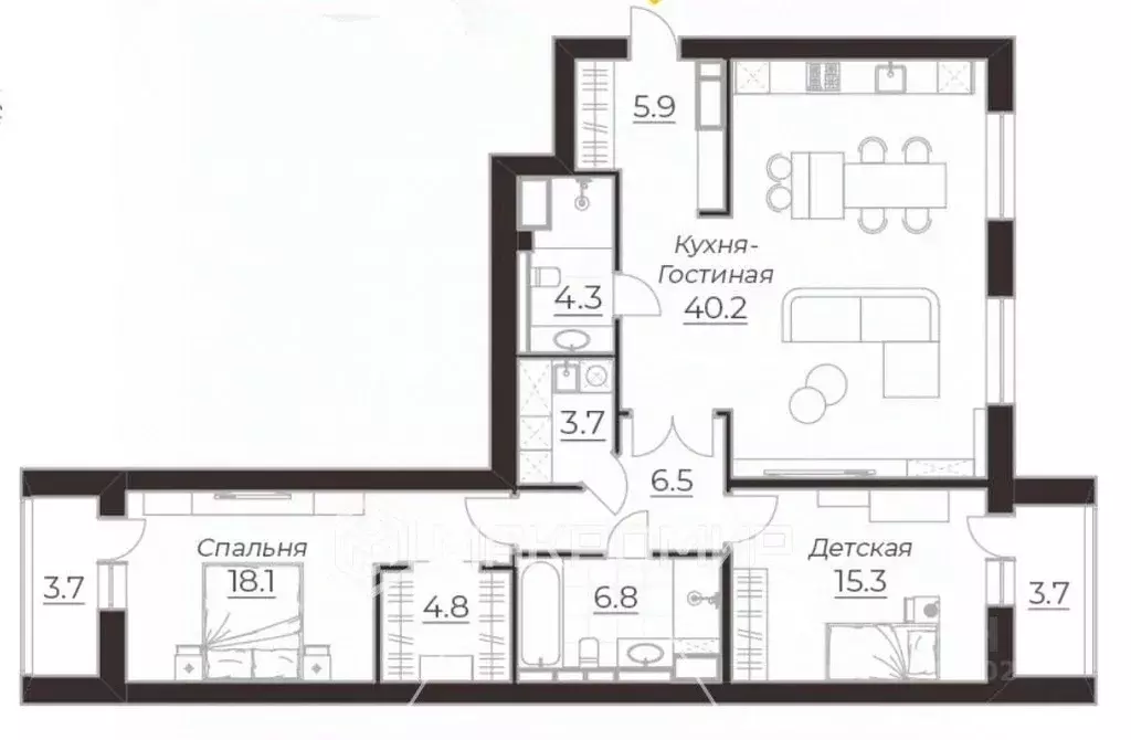 3-к кв. Санкт-Петербург Смоленская ул., 14 (107.0 м) - Фото 1